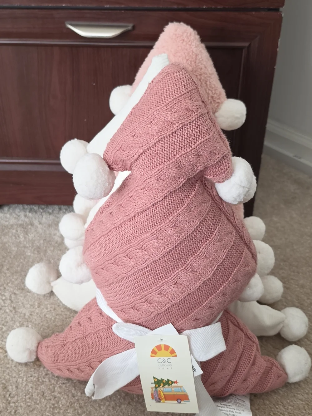 C&C California Pink Knit Pom Pom Holiday Tree Pillow Set (3 Pillows)
